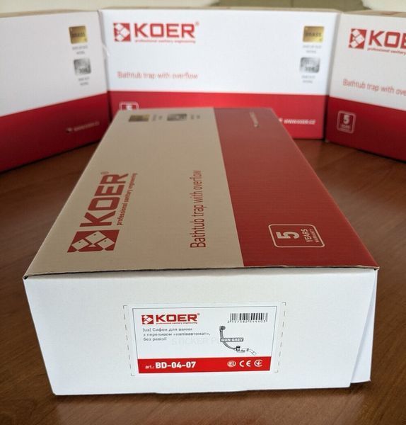 Сифон для ванни графіт напівавтоматичний Koer BD-04-07 без ревізії 5444 фото